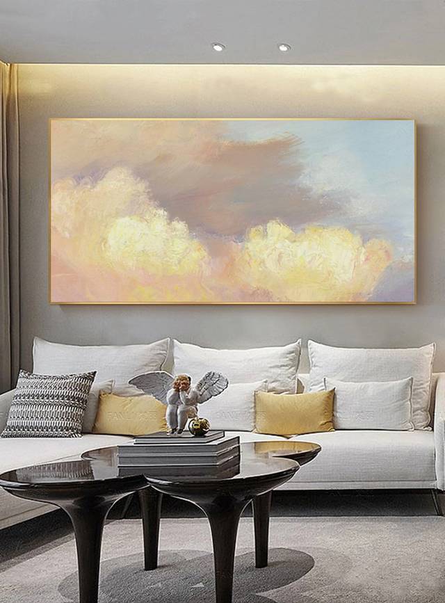 Pink Handmade Cloud Room Living Abstract Canvas Wall Art DC46N